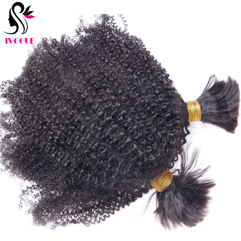 Afro Kinky Curly Human Hair Bulk For Braiding Mongolian Remy Human Hair Extension Hair Bundle No Weft for Women Natural Black