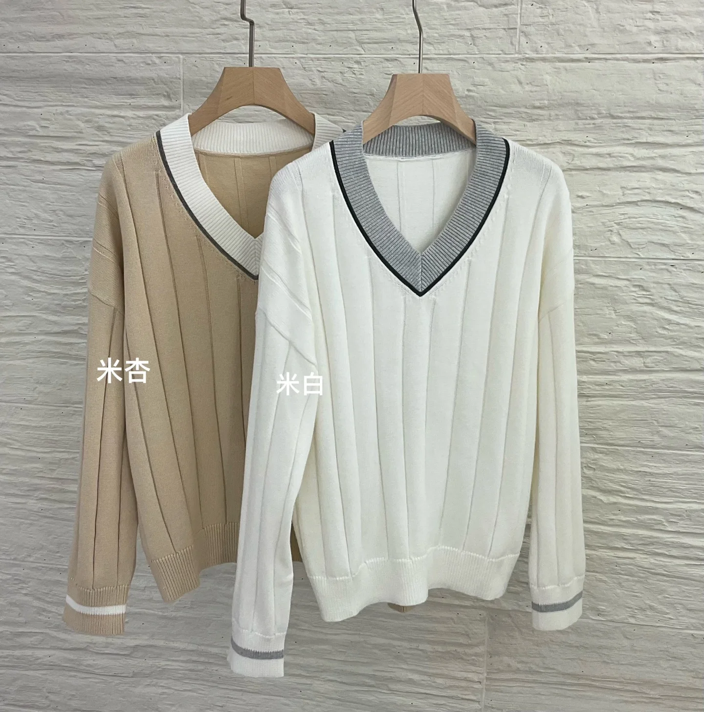 V-Neck Cotton Knitted Sweater Women's Long-Sleeved Top 1