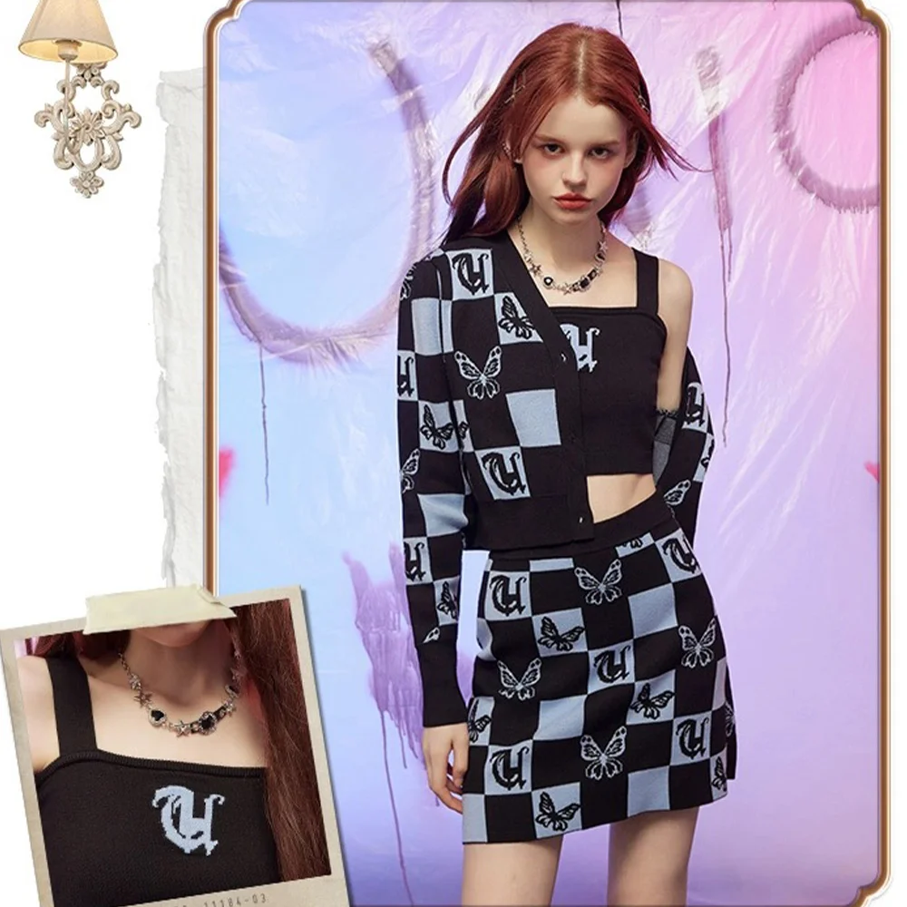 

2023 New Autumn High-End Design Cartoon Bow Knit Coat Long-Sleeved Hoodie Cute Girl Fashion Gallus Suit Coat Girl Gifts