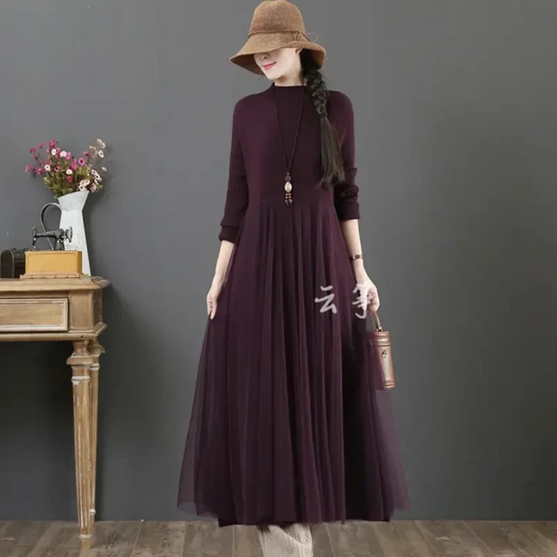 

Long Sweater Dresses Women Autumn Female High-neck Sleeve Knitted Bottoming Ladies Thick Femme Robe G728