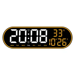 Large LED Digital Wall Clock with Colorful Frame, Temperature, Date, and Week Display, Snooze Function, and Dual Alarms - 15 inch (Orange)