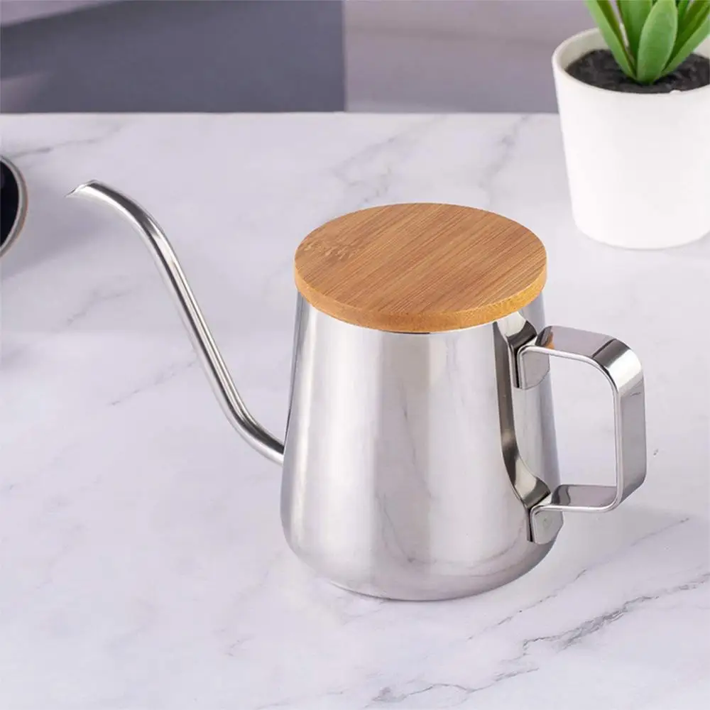 

Hand Brewing Coffee Pot Stainless Steel Ear Hanging Brewing Pot With Bamboo Cover Long Mouth Fine Mouth Drip Filter Coffee Pot