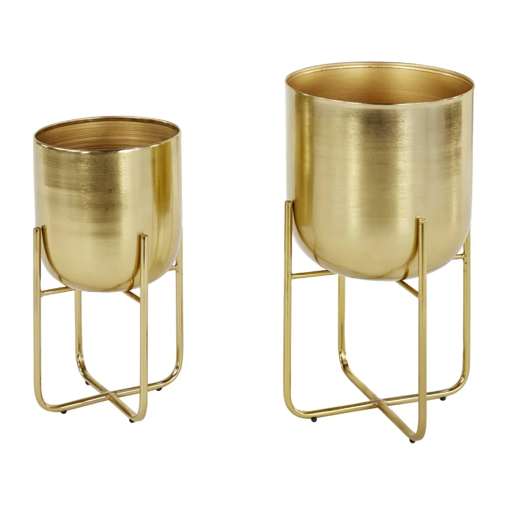 

Flower Pot Free Shipping Indoor Outdoor Gold Metal Planter With Removable Stand (2 Count) Pots for Plants Garden Pots & Planters