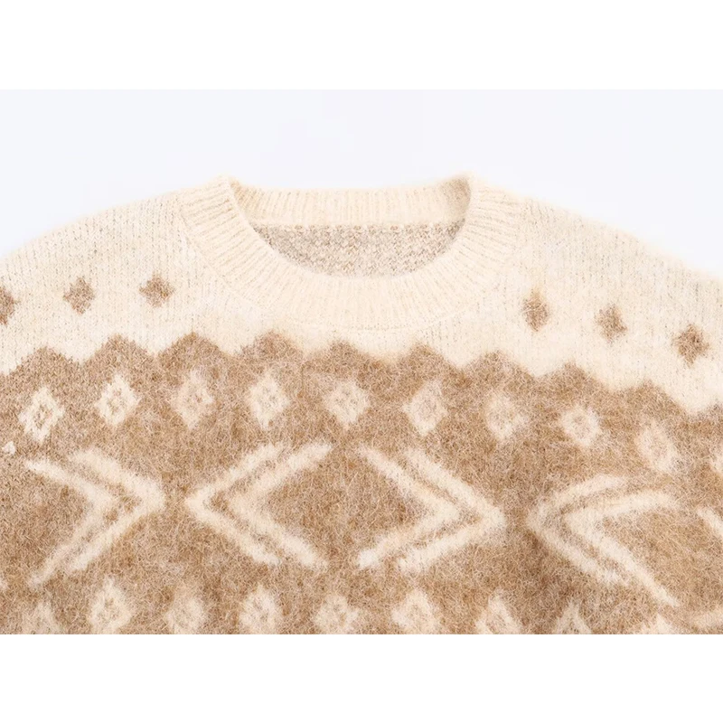 Women's Knitted Pullover Women Fashion Long Sleeve Vintage Jacquard Short Sweater 2025 New Casual Loose Knitwear Tops ﻿ ﻿