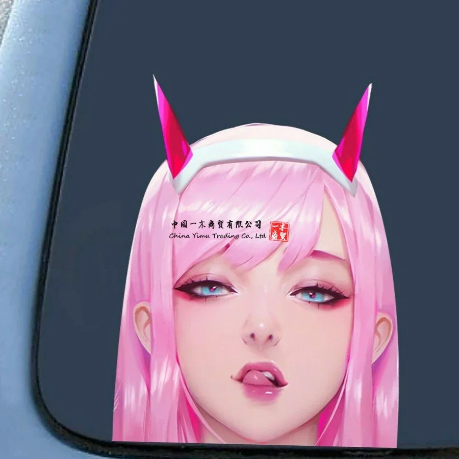 Zero Two Lips Pink Peeker Anime Girl Peeking Car Decal Car Bumper Vinyl Sticker Sexy Woman