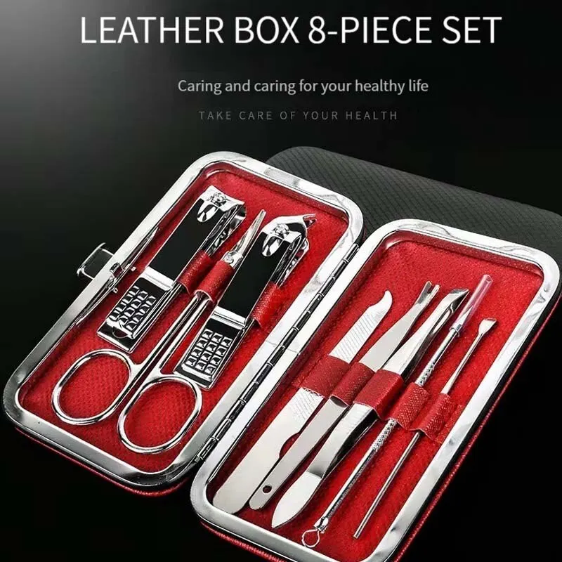 Nail Clipper Set 8PCS Stainless Steel Diagonal Pliers Pedicure Tools Ear Digging Ear Spoon Trimming Nail Tools