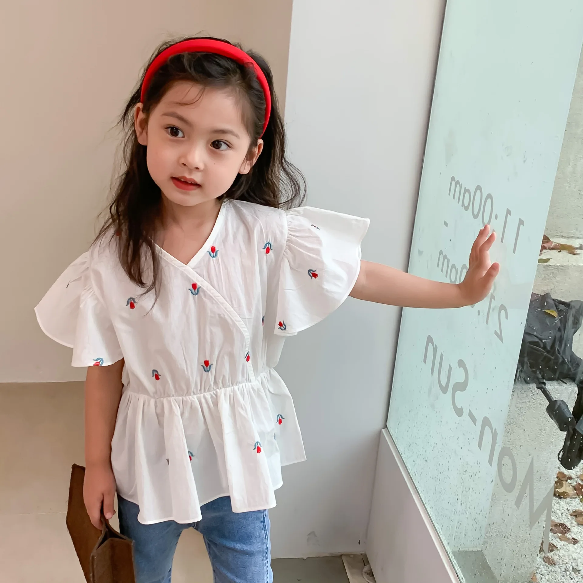 farve sagsøger Datum Girls Shirts New Summer Kids Clothing Children Flower Embroidery Flying  Sleeve Blouse Baby Girl Cotton Casual Loose Shirt Tops - Blouses & Shirts -  AliExpress