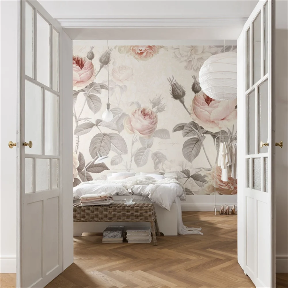 Personalizado Europeu Rosa Flor Papel de Parede Cobertura de Parede Rosa Quente Flor Grande Papel de Parede Quarto Sala de Fundo Mural