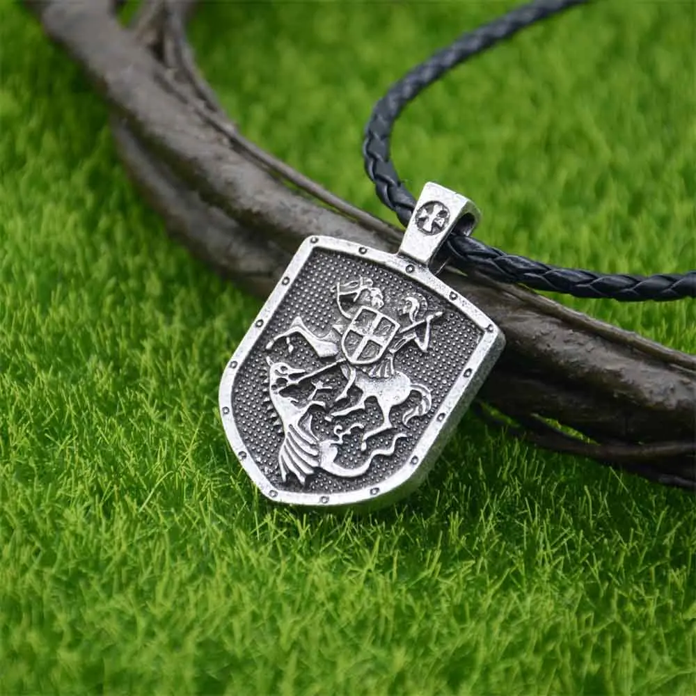 Knights Templar St. George Dog Tag Necklace - Black & Silver Masonic Jewelry With 18" Chain