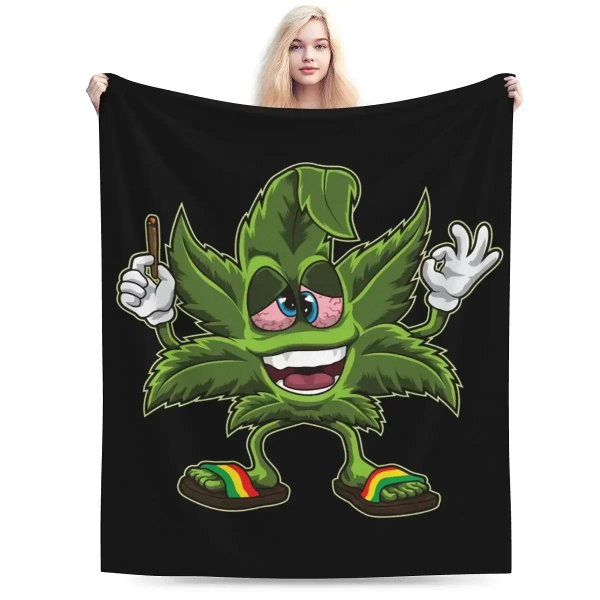 Stoned Leaf Weed Smoking Cartoon Blanket Soft Warm Flannel Throw Blanket Bedding for Bed Living room Travel Home Couch 3