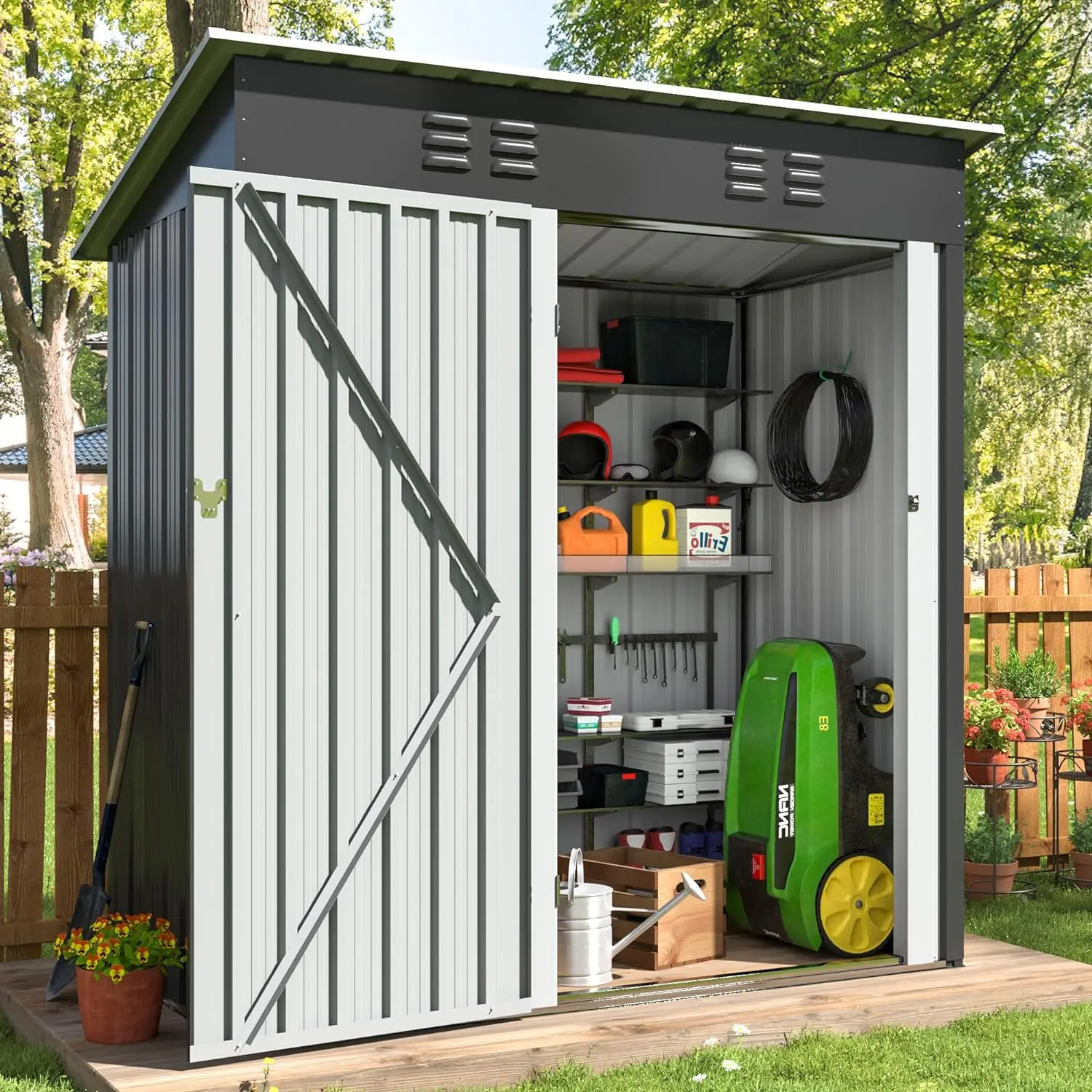 4.5x2.5 FT Outdoor Storage Shed, Large Garden Shed with Updated Frame Structure&Lockable Doors, Metal Tool Sheds for Patio,Black