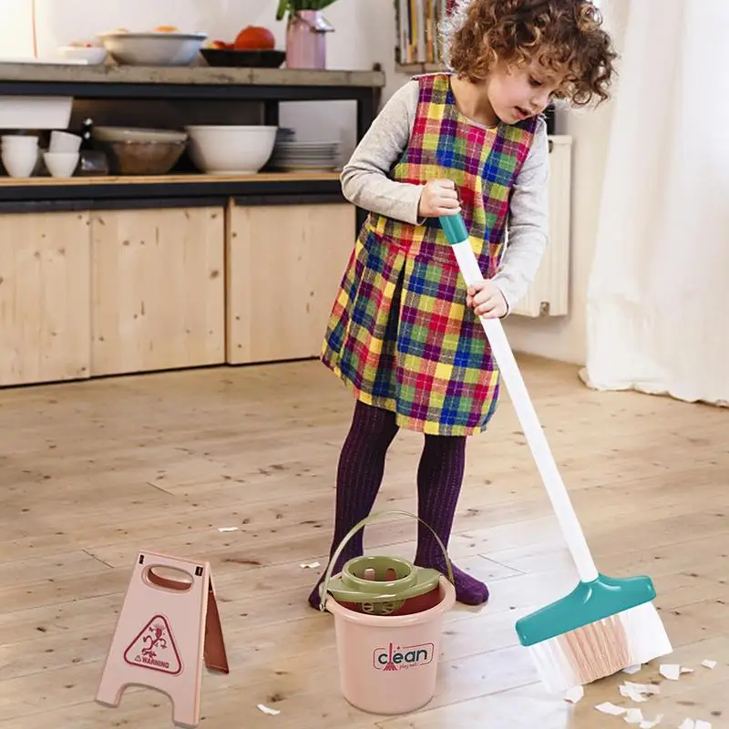 Mini Simulation Cleaning Tool Cart Pretend Play Kids Toys Broom For Children Vacuum Cleaner Broom Mop Set Cleaning Hygiene Toys 3