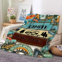 1PC Camper and Forest Pattern Printed Blanket, Suitable for Sofas, Beds, Offices, Travel, Camping Chairs, Warm Plush Blanket 3