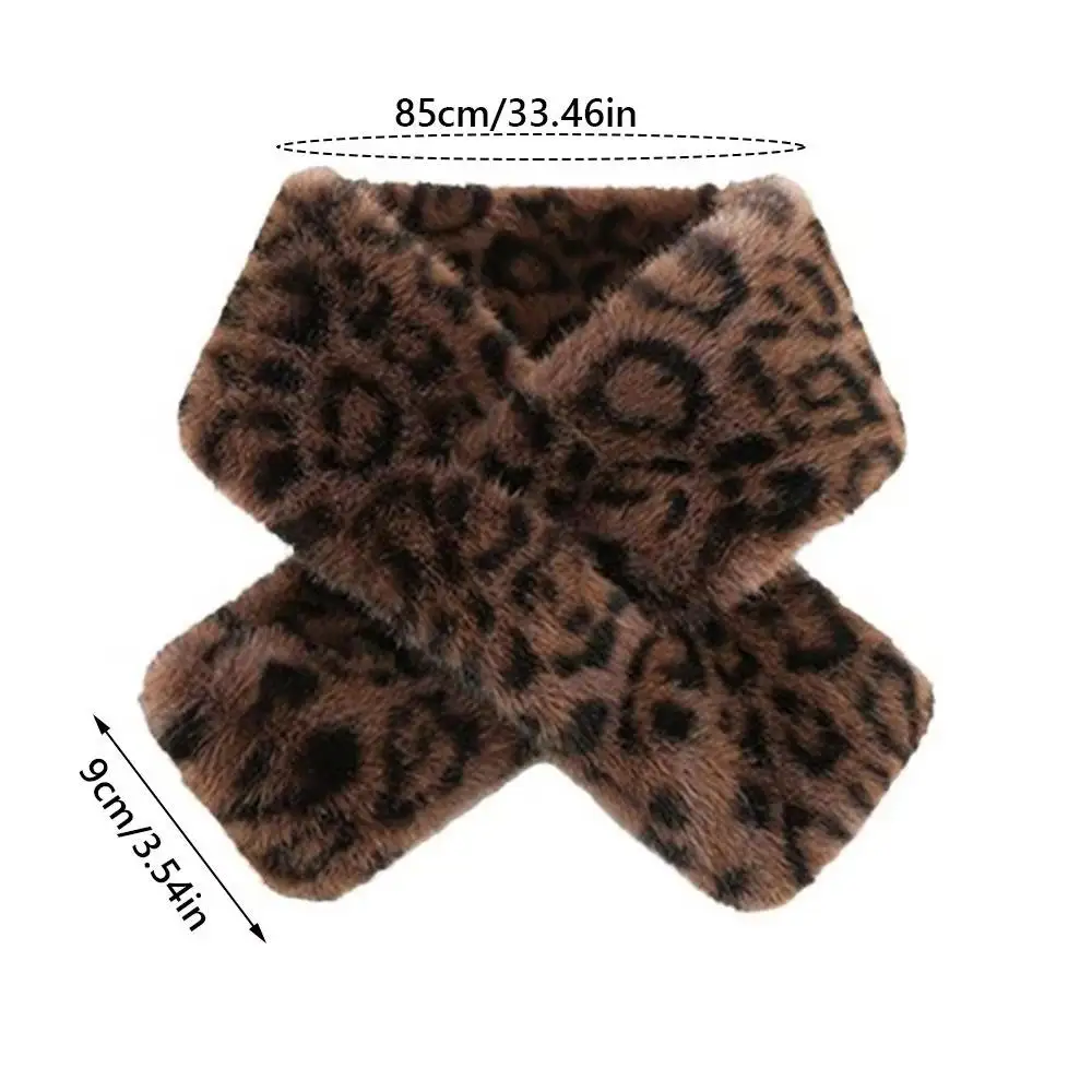 Fashion Leopard Print Cross Scarf Winter Thicken Warm Faux Rabbit Fur Collar Scarf Windproof Soft Winter Scarf Neck Warmer Hot