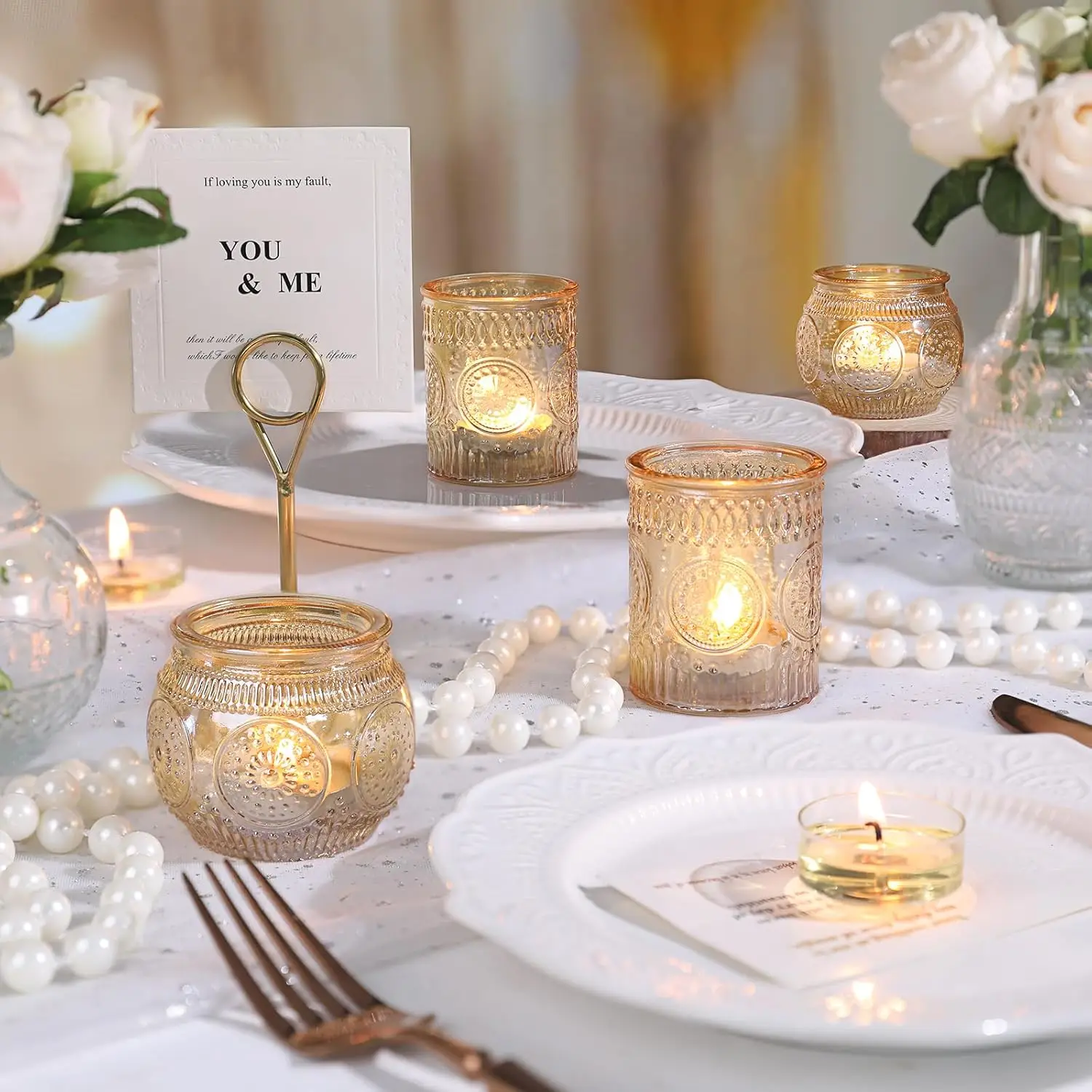 12 pcs Gold Glass Votive Holders 6