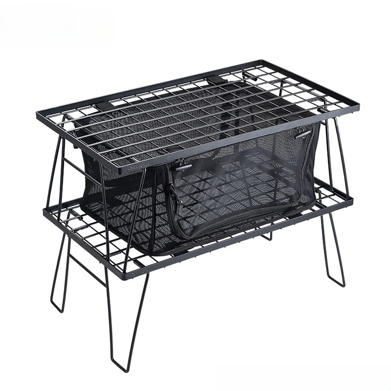 

Outdoor Camping Iron Mesh Table Splicing Multi-purpose Blackened Portable Picnic Grid Table Tea Cooking Folding Table