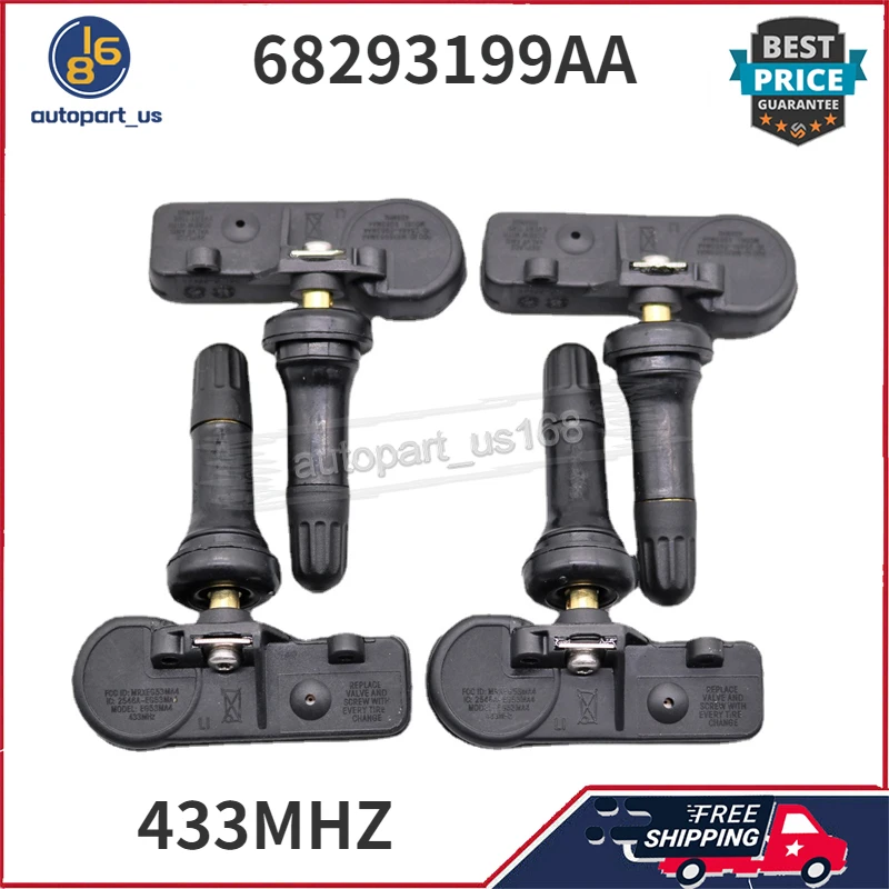 

4PCS 68293199AA 68293199AB TPMS Tire Pressure Monitoring System Sensor 433MHZ For Dodge RAM 1500 2019-2020