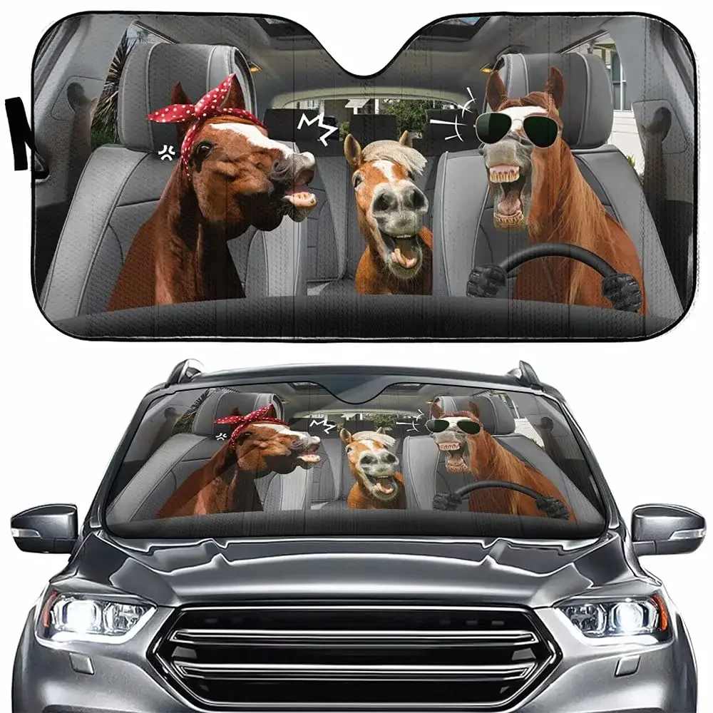 

Farm Horse Driver Car Sun Shade for Front Windshield,Funny Animal Curtain Sun Visor for Car Keep Your Vehicle Cool,UV Sun and He