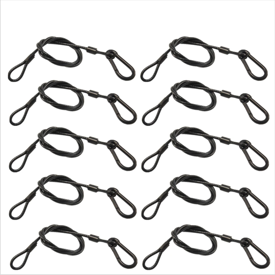 Câble de sécurité noir 3mm x 70cm, 6 à 10 pièces, fil de verrouillage en acier, corde de sécurité, tête mobile Led, broche à dégagement rapide, câble de sécurité Flexible