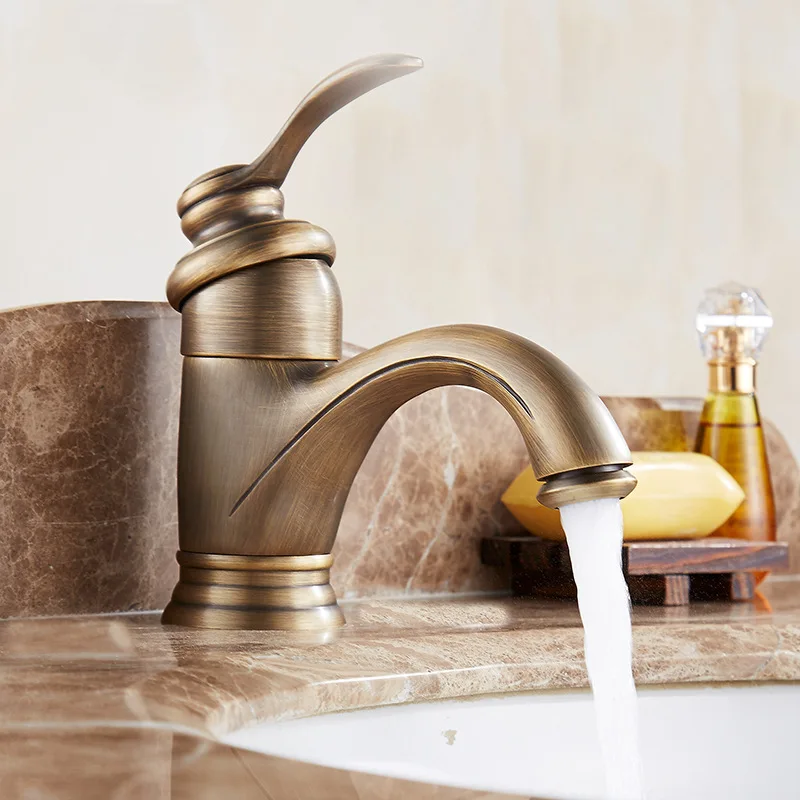 

European Vintage American Antique Faucet Hot and Cold Bronze Pure Copper European Bathroom Under The Counter Basin Faucet