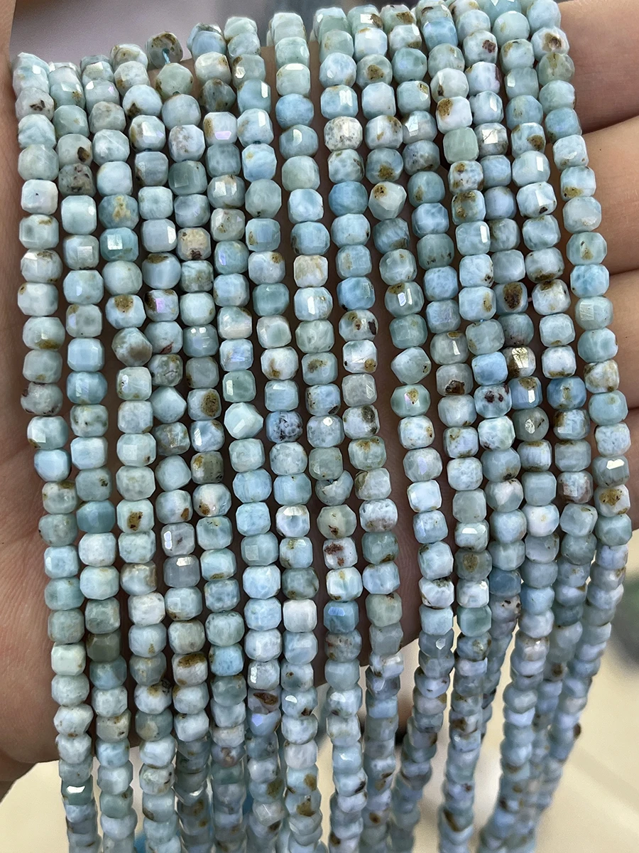 

Натуральный камень Larimar, бусины в форме сахара, морское зерно, граненый камень, свободная распорка, фотоэлемент, браслет для ожерелья, 15 дюймов, 4 мм