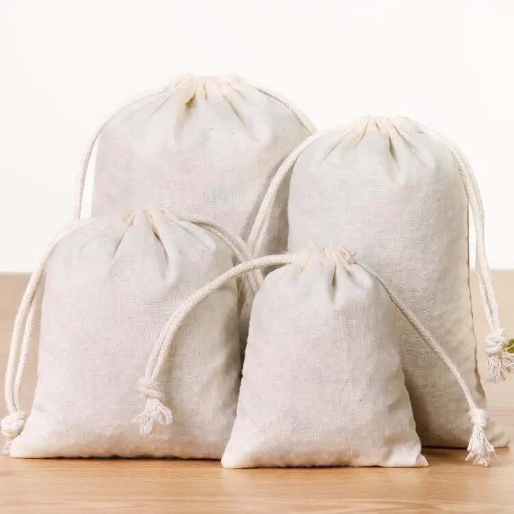 50 PCS/Lot 8x10 10x12 17x23 20x30cm Big Natural Cotton Bags Drawstring Pouches Gift Packaging Bag (Extra Cost For Custom Logo)