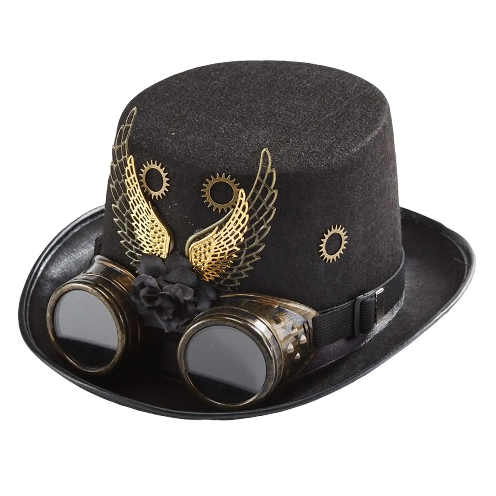 Black Gold Gothic Top Hat Halloween Gear Costume Steampunk Goggles