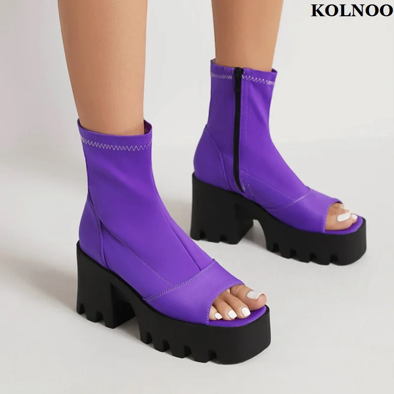 Kolnoo Handmade 2024 New Arrival Summer Style Womens Boots Open-toe Thick Sole Three Colors Evening Fashion Party Hot Sale Shoes