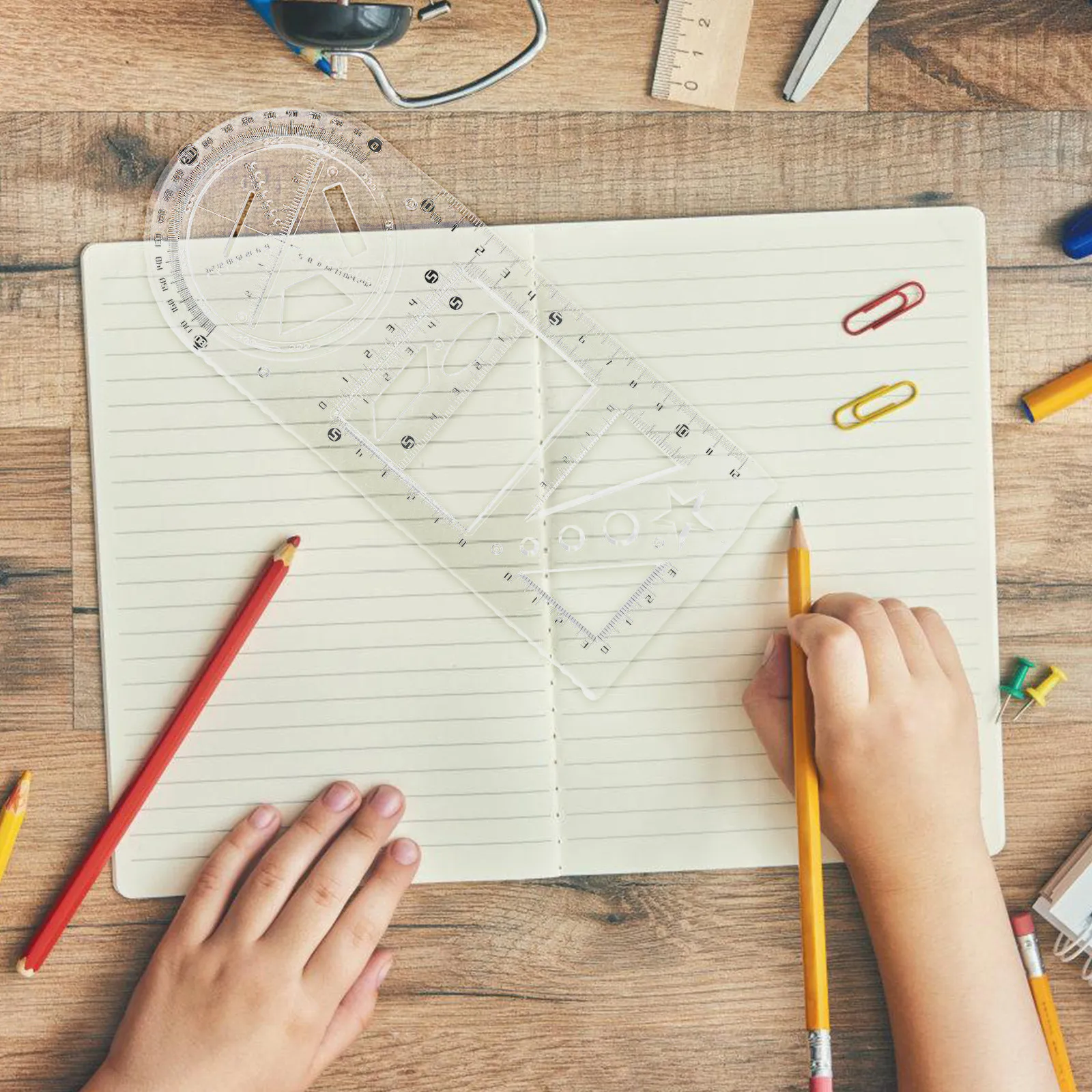 1 세트 기하학적 도면 템플릿 눈금자 다기능 건축 공학 도면 도구 학생 미술 기술 도면