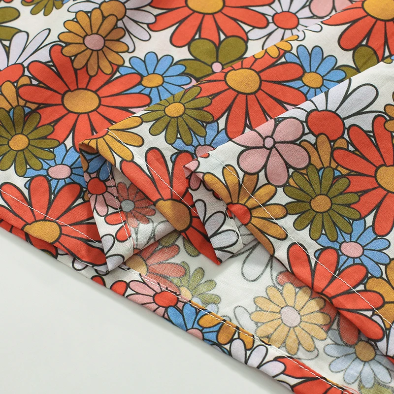 Vintage Baby Girls Summer 2025 New Kids Clothes Dress Holiday Cartoon Flowers Dresses Children's Clothing Vestidos Cotton