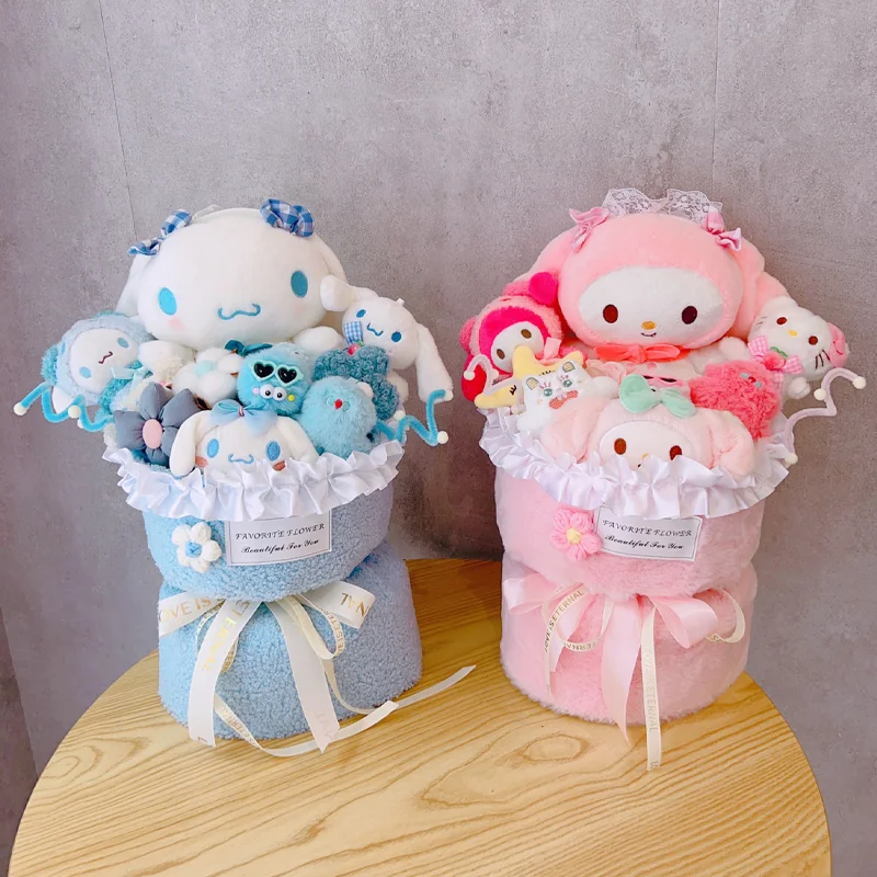 Sanrio Cinnamoroll Kuromi 인형 꽃다발, Kawaii 플러시 장난감 여자 친구의 생일을위한 발렌타인 데이 선물, 귀여운 플러시 장난감