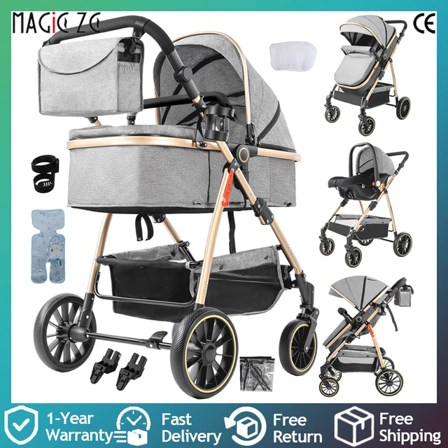 Poussette, poussette et landau portables 3 en 1 avec une seule main pliante, rangement compact et grand panier sous le siège 1