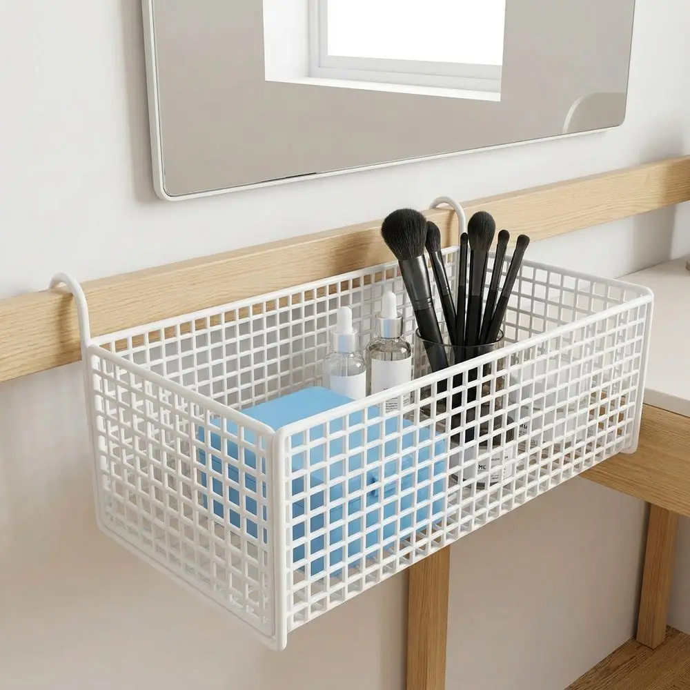 Home Storage Hollow Hanging Storage Rack Iron Holder Bedside Hanging Basket No Drill Large Capacity Space-Saving Shelf Bathroom - 3