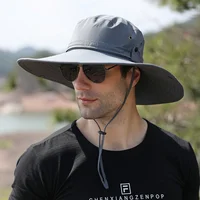 Drawstring Sun Hats Dual Purpose Summer Sunscreen Wide Brim Visor Caps Men Outdoors Fishing Travel Waterproof Mountaineering Hat 4