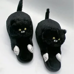 Cozy Cute British Shorthair Cat Fluffy Plush Indoor Slippers - One Size(CN 35 - 42) (Black)