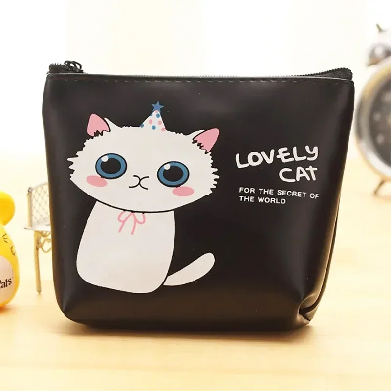 Cartoon Cat PU Leather Coin Bag Pure Zipper Cartoon Cute Cat Coin Key Bag Money Pocket Women Men Purse Small Wallet Kid