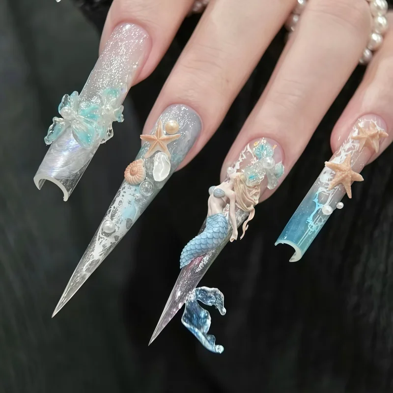 3D 실리콘 네일 아트 몰드 인어 여름 바다 조개 연못 금붕어 디자인 DIY 네일 장