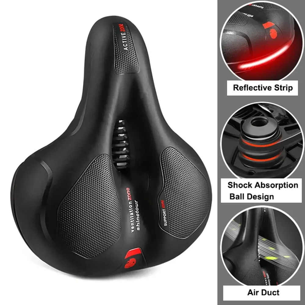 

Breathable Hollow Bicycle Saddle Men Women MTB Road Bike Saddle Shock Absorbing Comfortable Big Butt Bike Seat Safety Warning