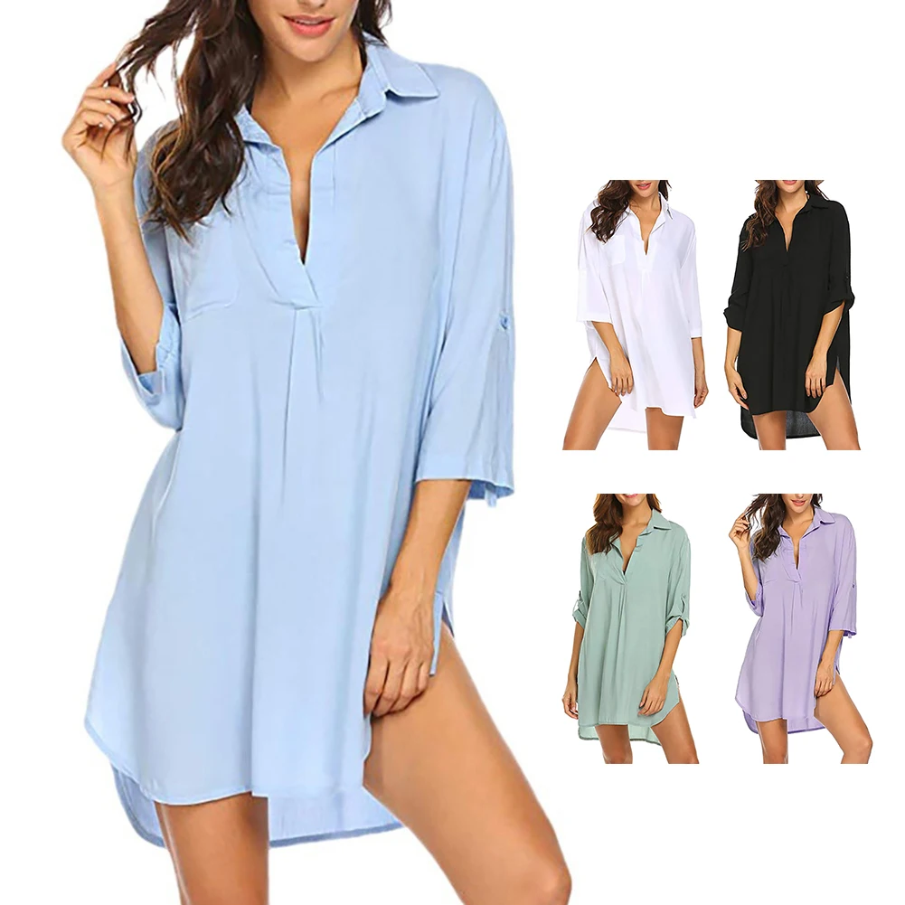Summer Dress Shirts Beach Holiday Casual Chiffon Comfortable Cover Up Deep Flexible Sun Protection swimsuit cover up swimsuit coverup chiffon cardigan top