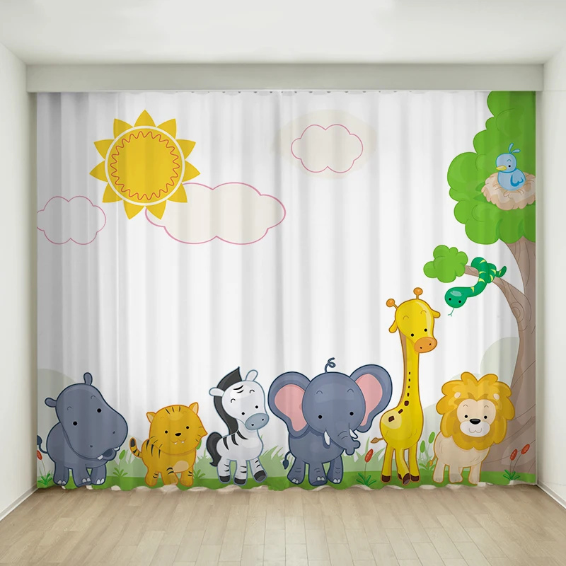 

Modern Style Cute Squirrel Rabbit Elephant Giraffe Sun 3D Printed Blackout Curtain for Kids Boys Girls Bedroom Living Room 2Pcs