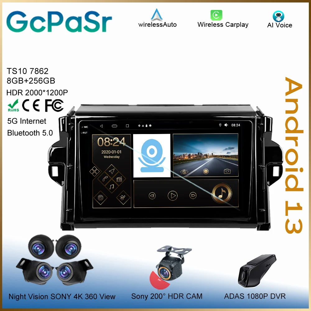 

5G BT Android 13 For Toyota Fortuner 2 2015 - 2020 Head Unit Multimedia Dash Cam Carplay Auto High-performance QLED WIFI CPU HDR