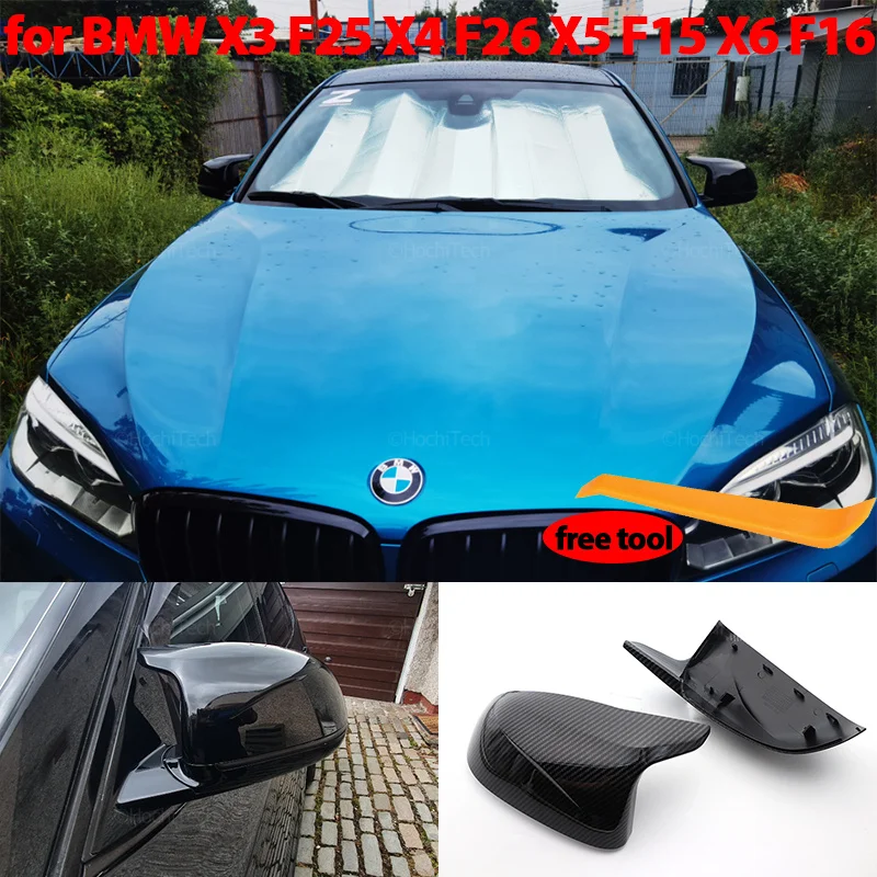 

Стильные черные крышки для боковых зеркал заднего вида, Сменные крышки корпуса для BMW F25 X3 F26 X4 F15 X5 F16 X6 14-18, узор из углеродного волокна