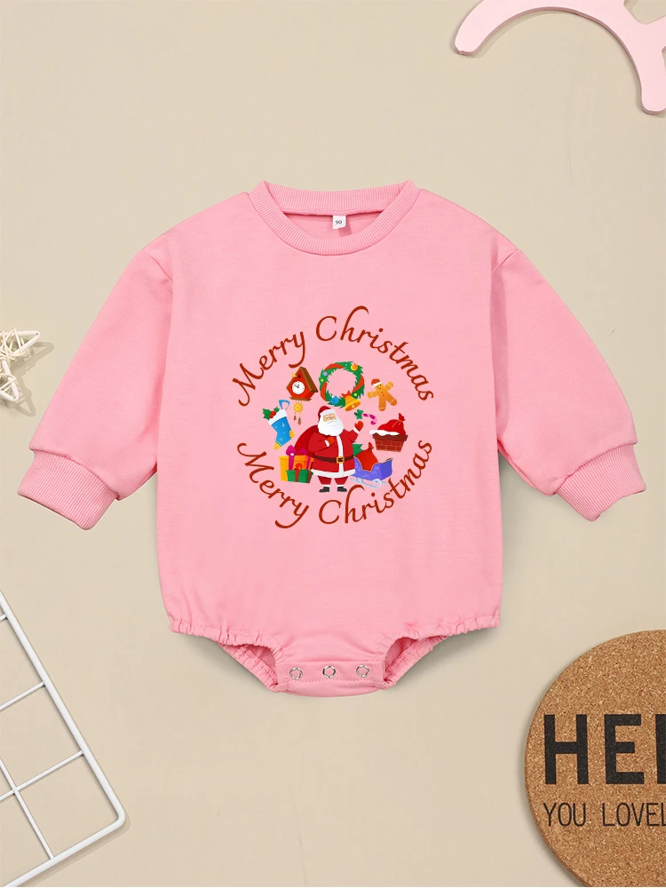 

Merry Christmas Newborn Boy Girl Clothing Santa Claus Cartoon Cute Baby Bodysuit Long Sleeve Sweatshirt Xmas Infant Outfits