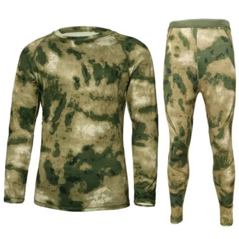 Autumn Winter Men Fleece Thermal Underwear Outdoor Camouflage Sports Suit Riding Military Tactical 2-Piece Suit