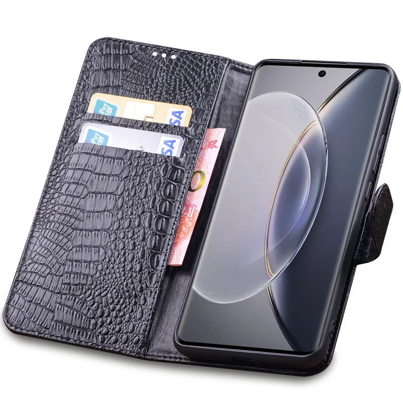 

Hot Luxury Genuine Leather Magnet Clasp Phone Cases For Vivo X90 Pro + Plus Kickstand Holster Cover Protective Full Funda Case