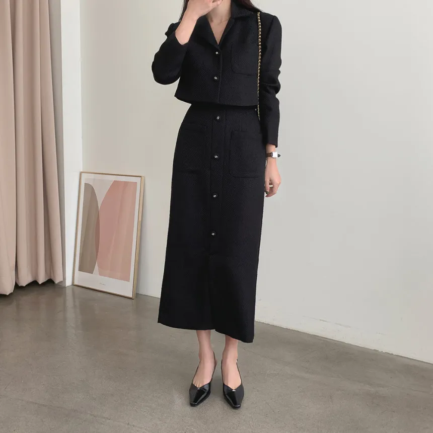 Elegant Tweed Two-Piece Skirts and Blazer Suits Stylilsh