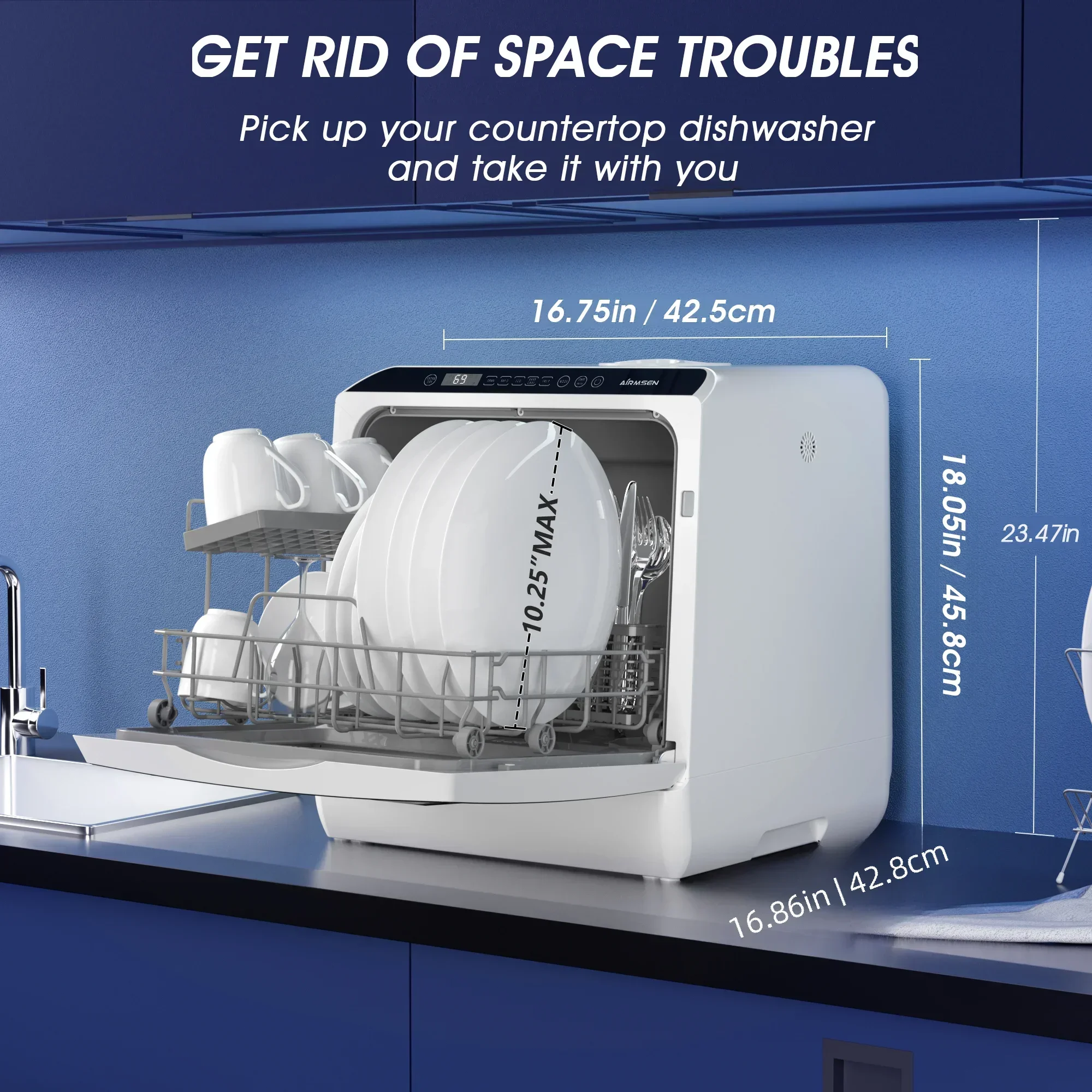 Countertop Dishwasher AIRMSEN Mini Countertop Dishwasher Household Multifunctional Professional Smart Portable