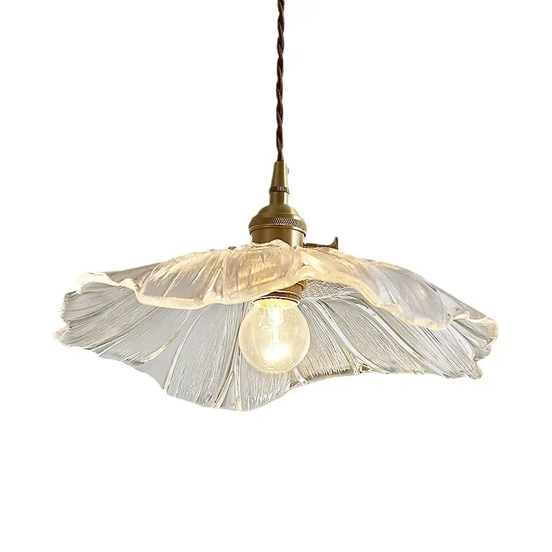 Nordic Simple Japanese Retro Restaurant lights Entrance Balcony Bay Window Aisle Lotus Leaf Shape All-copper Glass Chandeliers 5