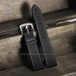 Waterproof Calfskin Leather Watch Strap Bracelet - Universal Sport Wristband Accessory - Rose Gold Buckle (Black)
