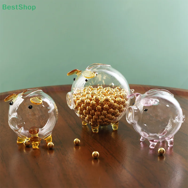 Mini Pig Money Jar Golden Beans Storage Box Transparent Piggy Bank Gold Glass Pig Ornaments Portable Coin Bank Saving Box Gift 4